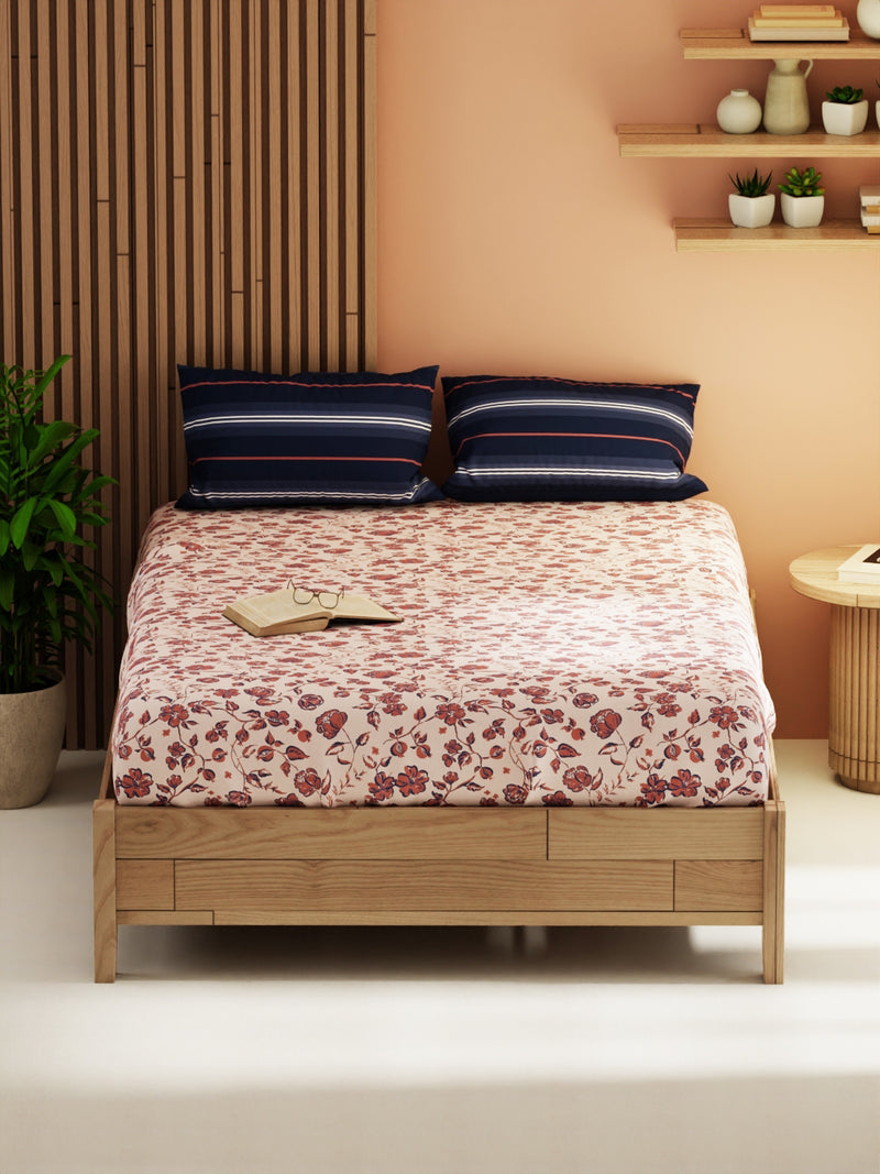 Extra Smooth Micro Double Bedsheet With 2 Pillow Covers <small> (floral-brick/blue)</small>