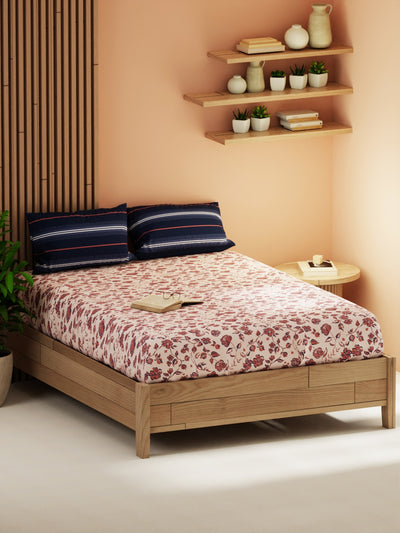 Extra Smooth Micro Double Bedsheet With 2 Pillow Covers <small> (floral-brick/blue)</small>