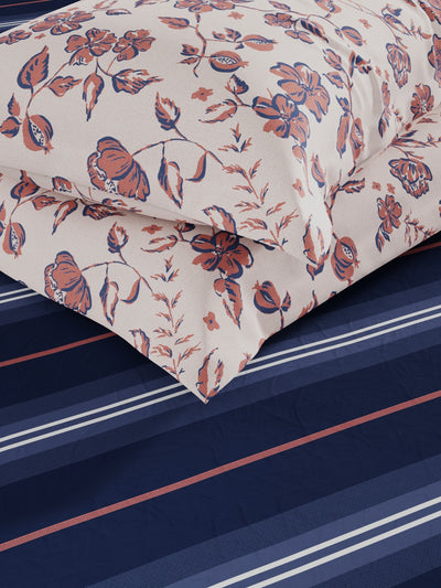 Extra Smooth Micro Double Bedsheet With 2 Pillow Covers <small> (floral-brick/blue)</small>