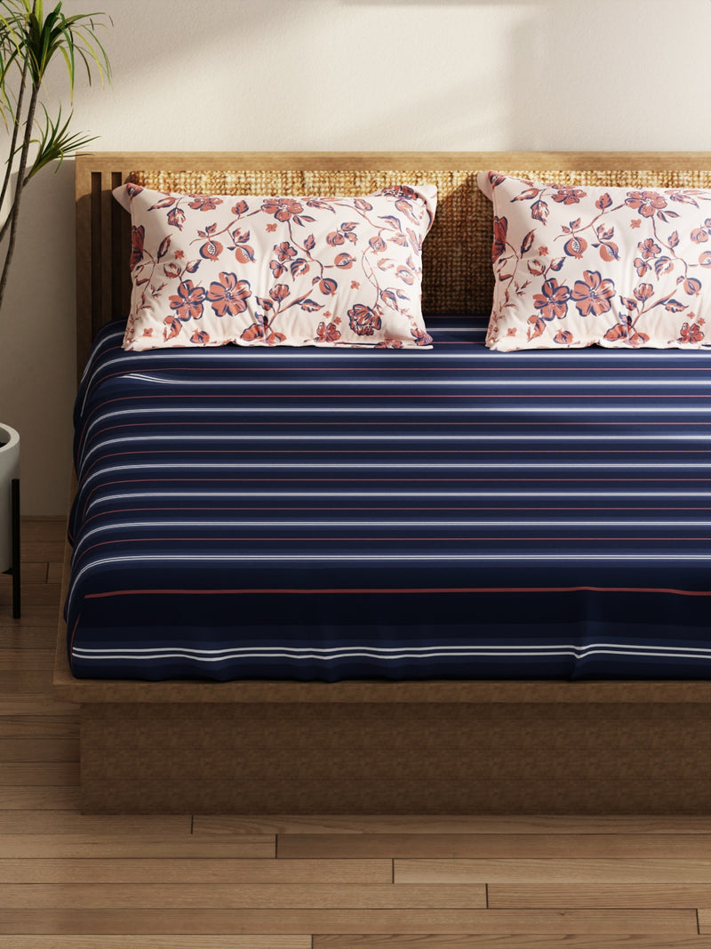 Extra Smooth Micro Double Bedsheet With 2 Pillow Covers <small> (floral-blue/brick)</small>