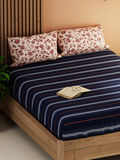 Extra Smooth Micro Double Bedsheet With 2 Pillow Covers <small> (floral-blue/brick)</small>