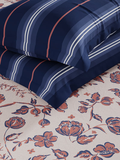 Extra Smooth Micro Double Bedsheet With 2 Pillow Covers <small> (floral-blue/brick)</small>