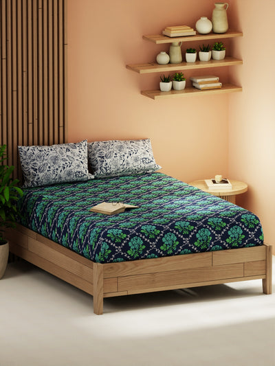 Extra Smooth Micro Double Bedsheet With 2 Pillow Covers <small> (floral-green/navy)</small>