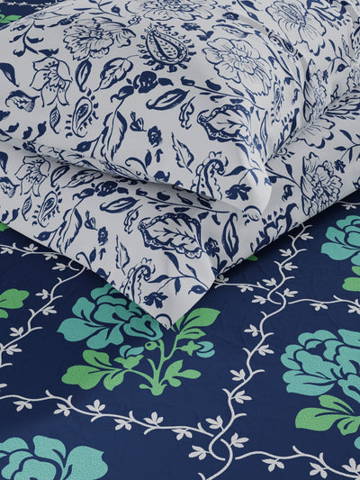 Extra Smooth Micro Double Bedsheet With 2 Pillow Covers <small> (floral-green/navy)</small>