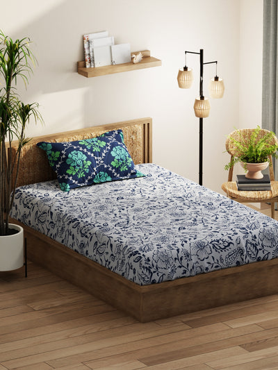 Extra Smooth Micro Single Bedsheet With 1 Pillow Covers <small> (floral-grey/navy)</small>