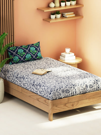 Extra Smooth Micro Single Bedsheet With 1 Pillow Cover <small> (floral-grey/navy)</small>