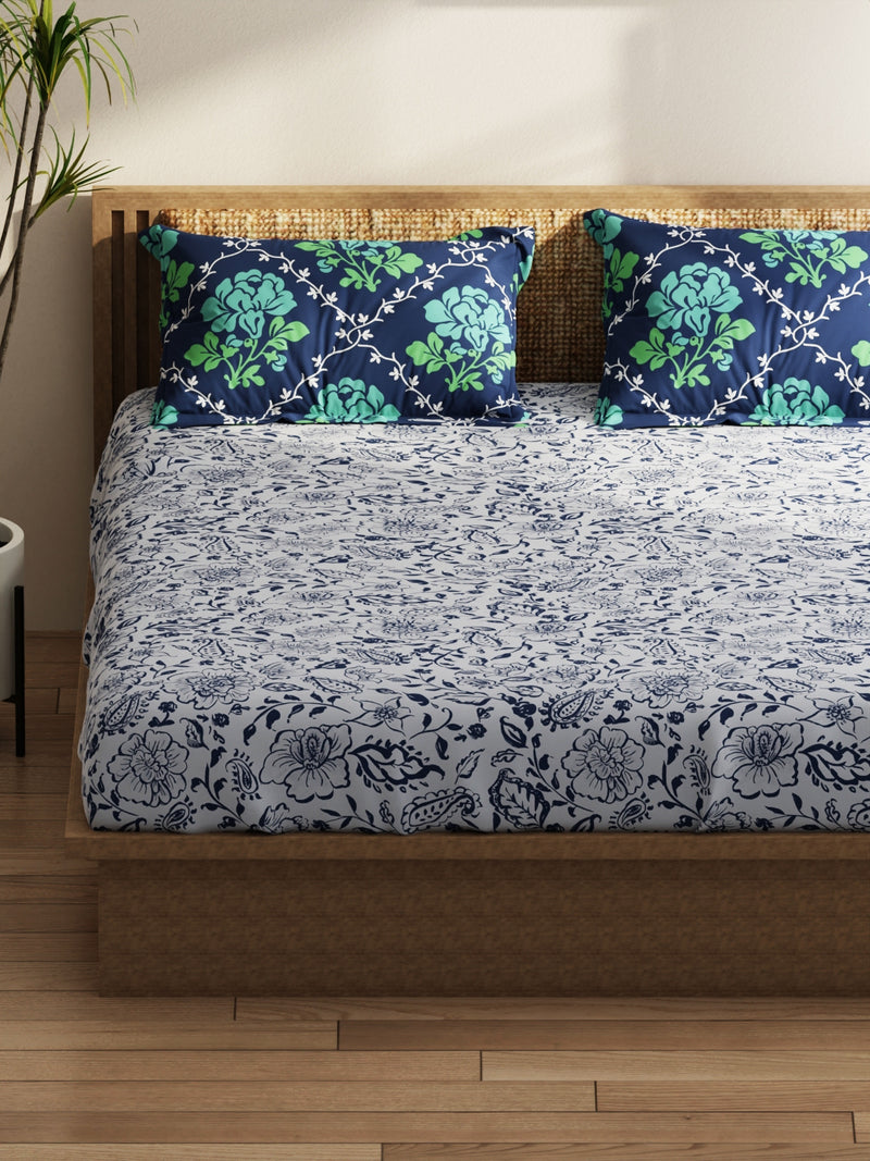 Extra Smooth Micro Double Bedsheet With 2 Pillow Covers <small> (floral-grey/navy)</small>