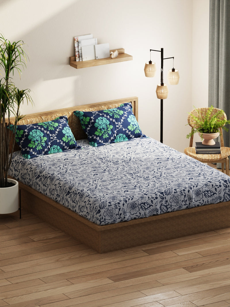 Extra Smooth Micro Double Bedsheet With 2 Pillow Covers <small> (floral-grey/navy)</small>