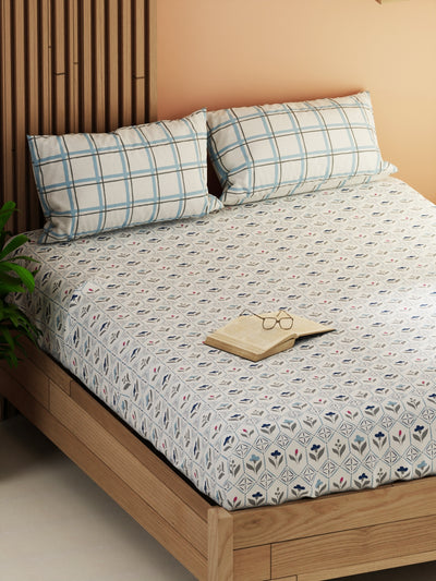 Extra Smooth Micro Double Bedsheet With 2 Pillow Covers <small> (floral-ivory/blue)</small>