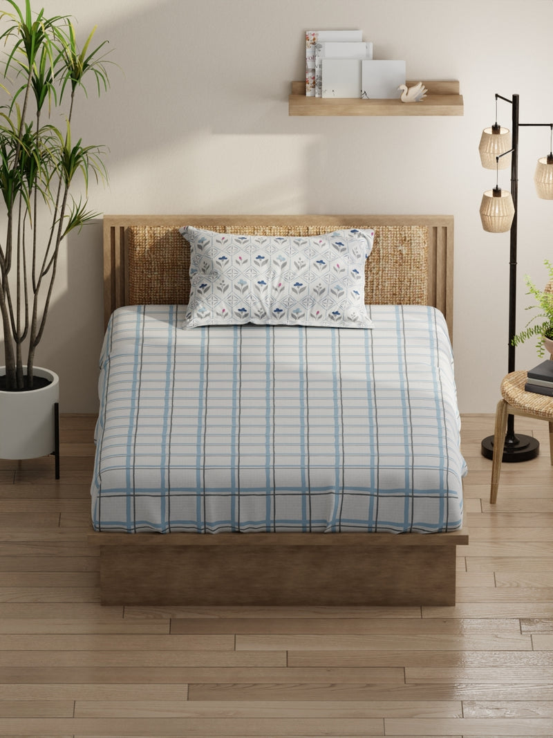 Extra Smooth Micro Single Bedsheet With 1 Pillow Covers <small> (floral-grey/blue)</small>