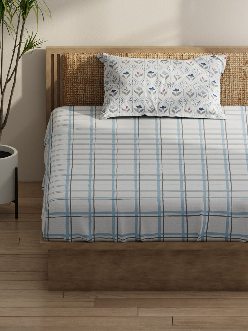 Extra Smooth Micro Single Bedsheet With 1 Pillow Covers <small> (floral-grey/blue)</small>