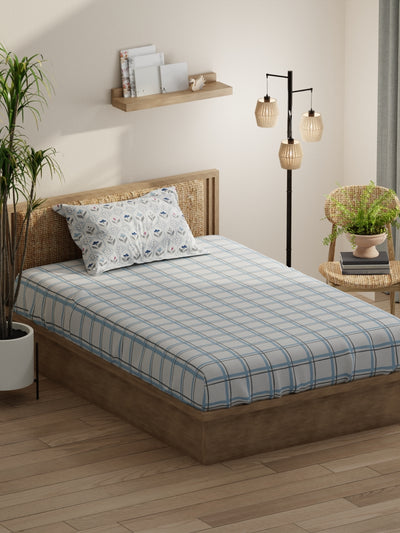 Extra Smooth Micro Single Bedsheet With 1 Pillow Covers <small> (floral-grey/blue)</small>