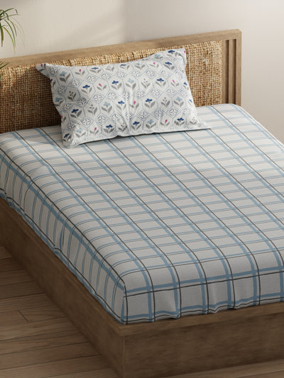 Extra Smooth Micro Single Bedsheet With 1 Pillow Covers <small> (floral-grey/blue)</small>