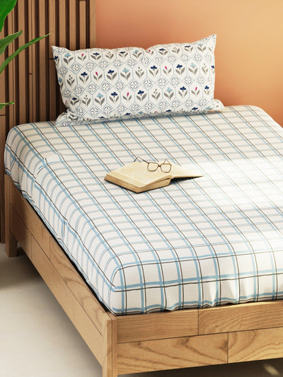 Extra Smooth Micro Single Bedsheet With 1 Pillow Cover <small> (floral-grey/blue)</small>