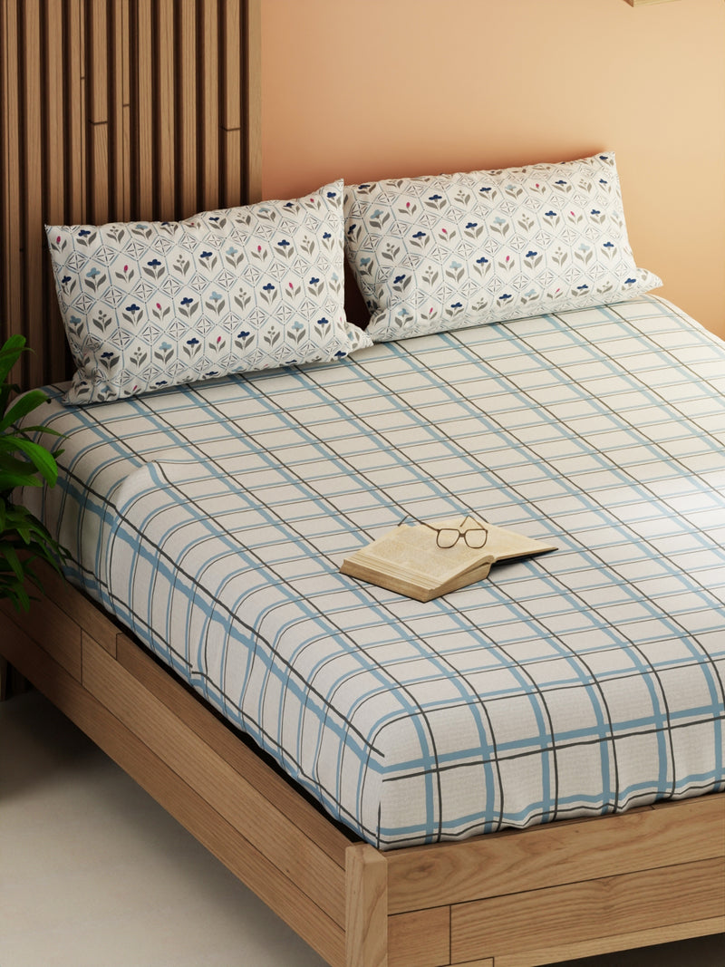 Extra Smooth Micro Double Bedsheet With 2 Pillow Covers <small> (floral-grey/blue)</small>