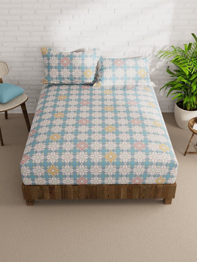 Extra Smooth Micro Double Bedsheet With 2 Pillow Covers <small> (ornamental-turq)</small>