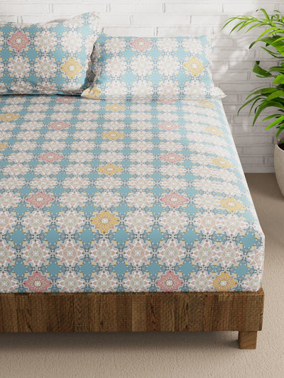 Extra Smooth Micro Double Bedsheet With 2 Pillow Covers <small> (ornamental-turq)</small>