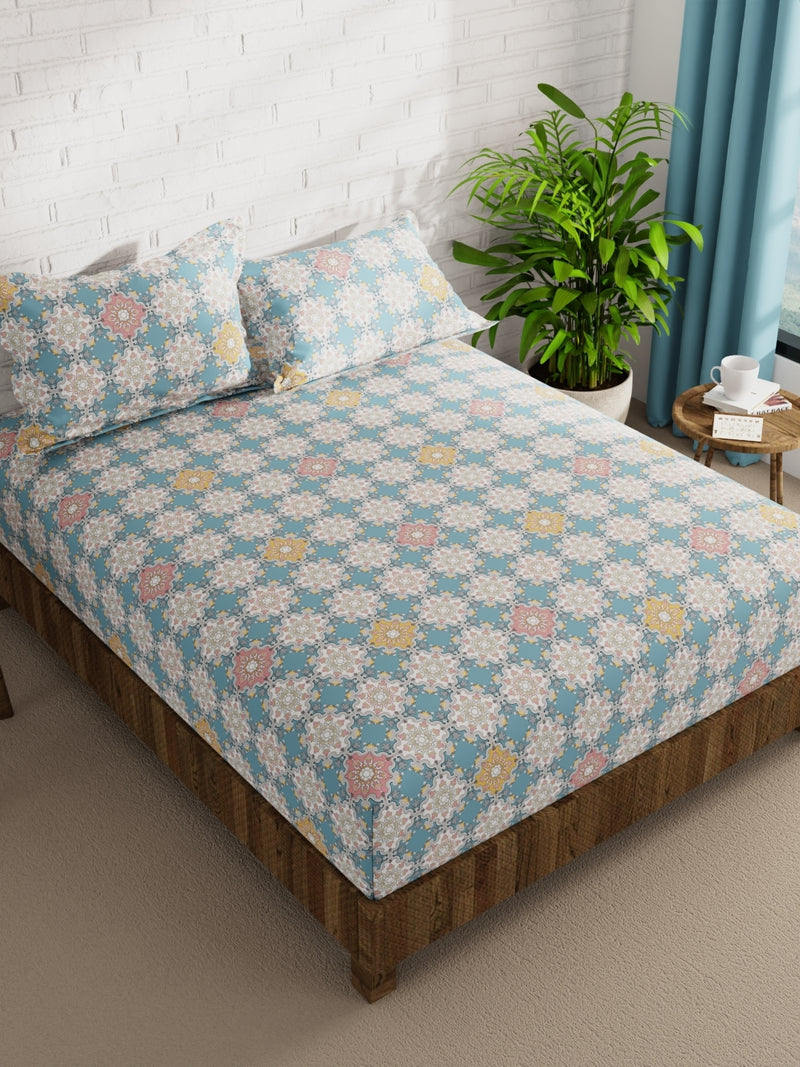 Extra Smooth Micro Double Bedsheet With 2 Pillow Covers <small> (ornamental-turq)</small>