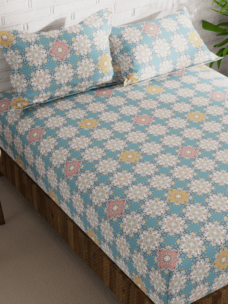 Extra Smooth Micro Double Bedsheet With 2 Pillow Covers <small> (ornamental-turq)</small>