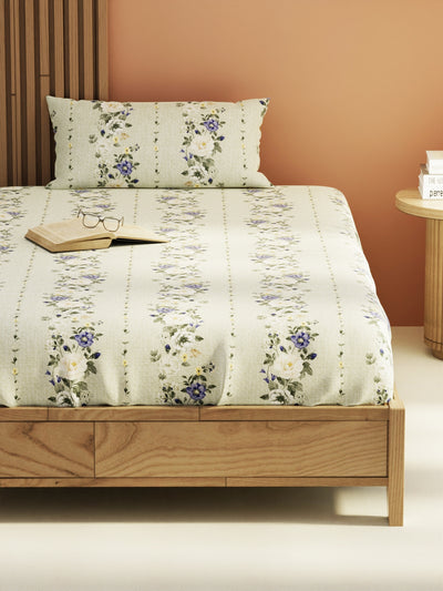 Extra Smooth Micro Single Bedsheet With 1 Pillow Cover <small> (stripe-lavender)</small>