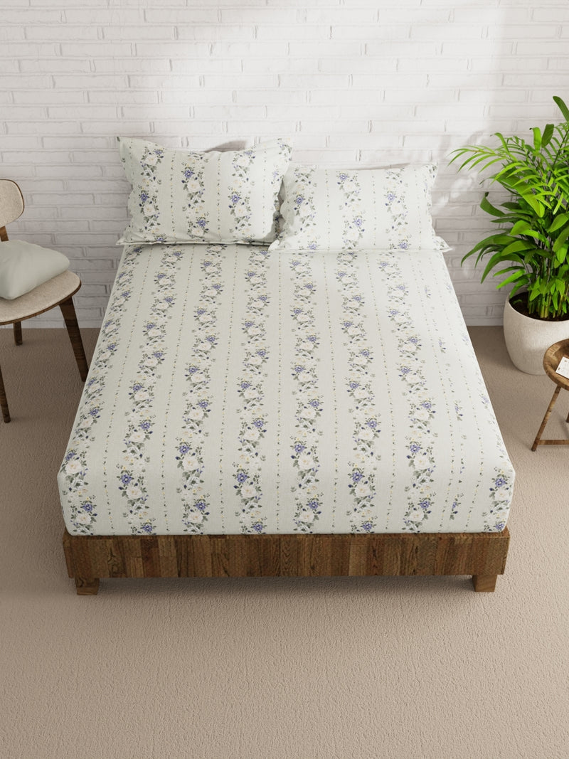 Extra Smooth Micro Double Bedsheet With 2 Pillow Covers <small> (floral-sage)</small>