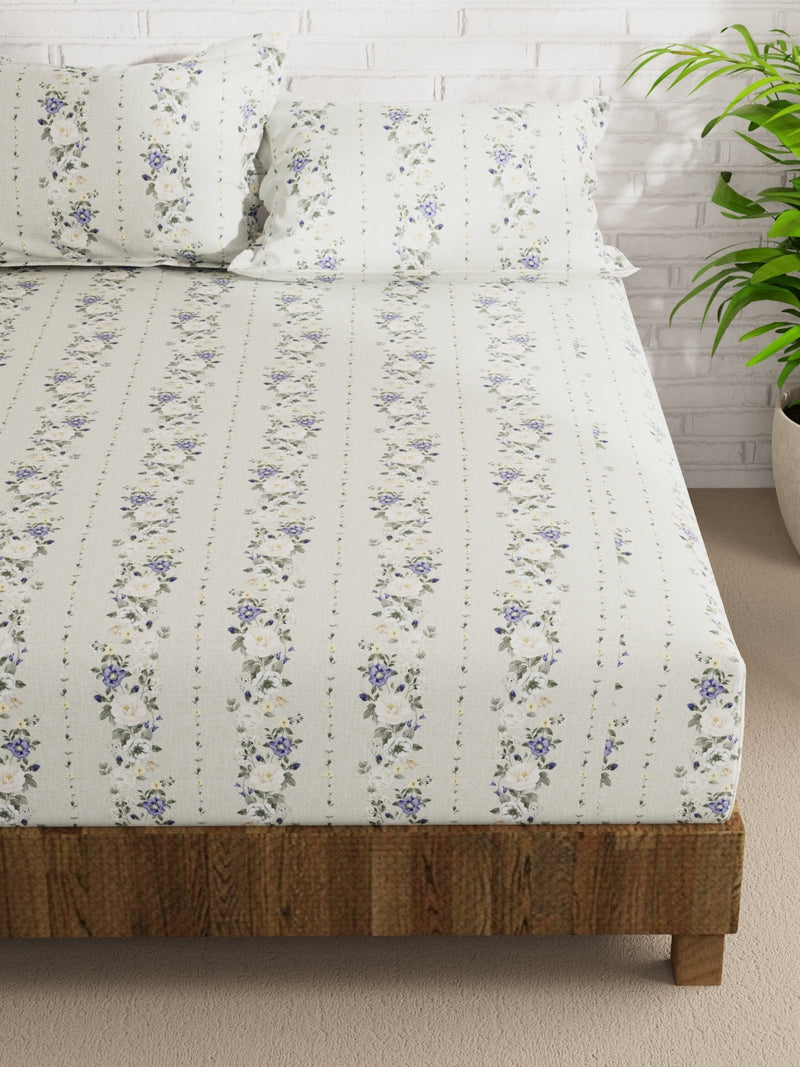 Extra Smooth Micro Double Bedsheet With 2 Pillow Covers <small> (floral-sage)</small>
