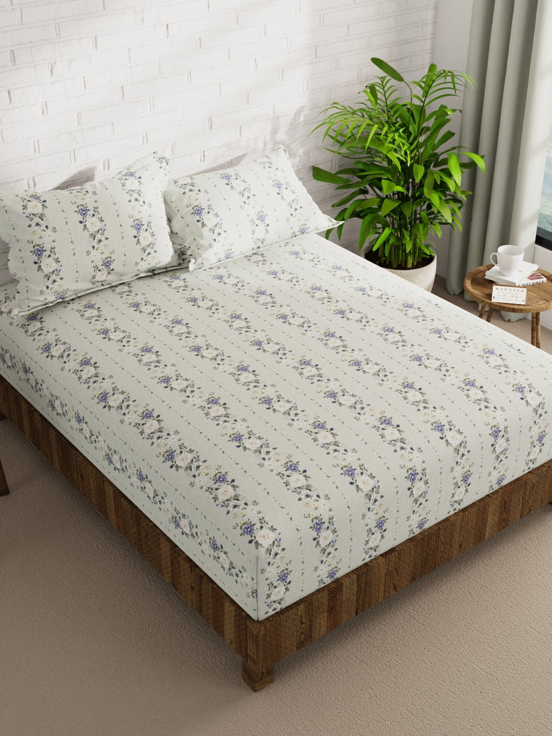 Extra Smooth Micro Double Bedsheet With 2 Pillow Covers <small> (floral-sage)</small>