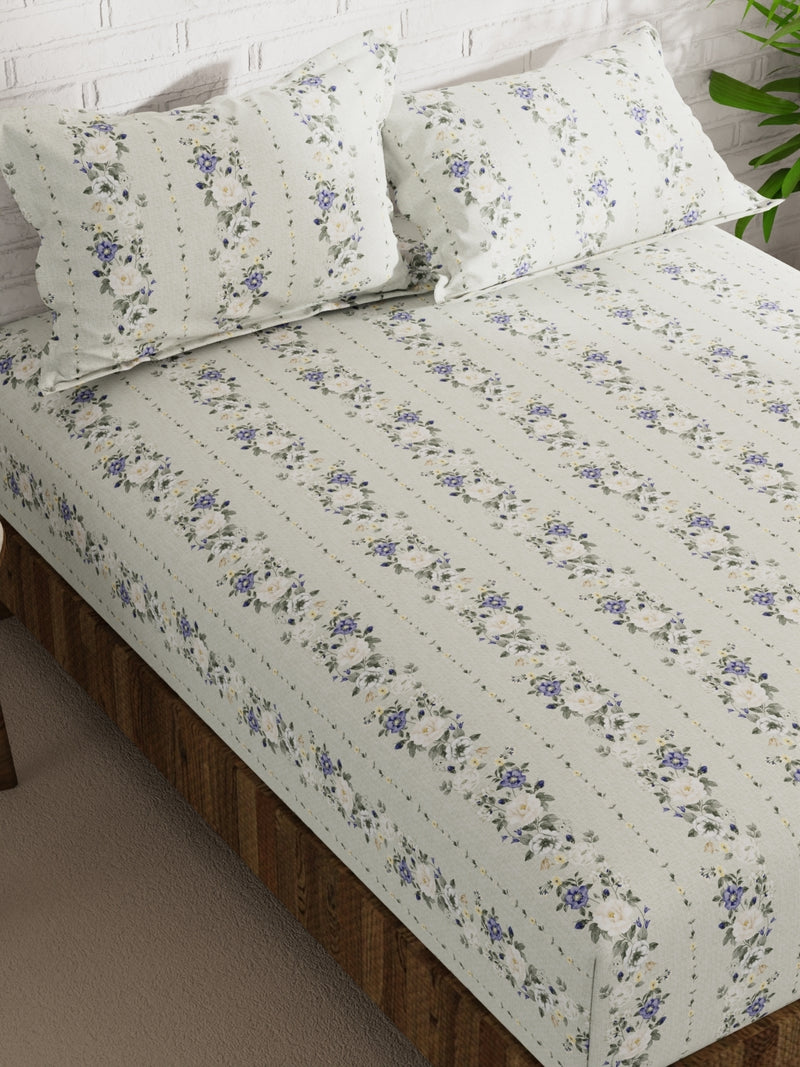 Extra Smooth Micro Double Bedsheet With 2 Pillow Covers <small> (floral-sage)</small>