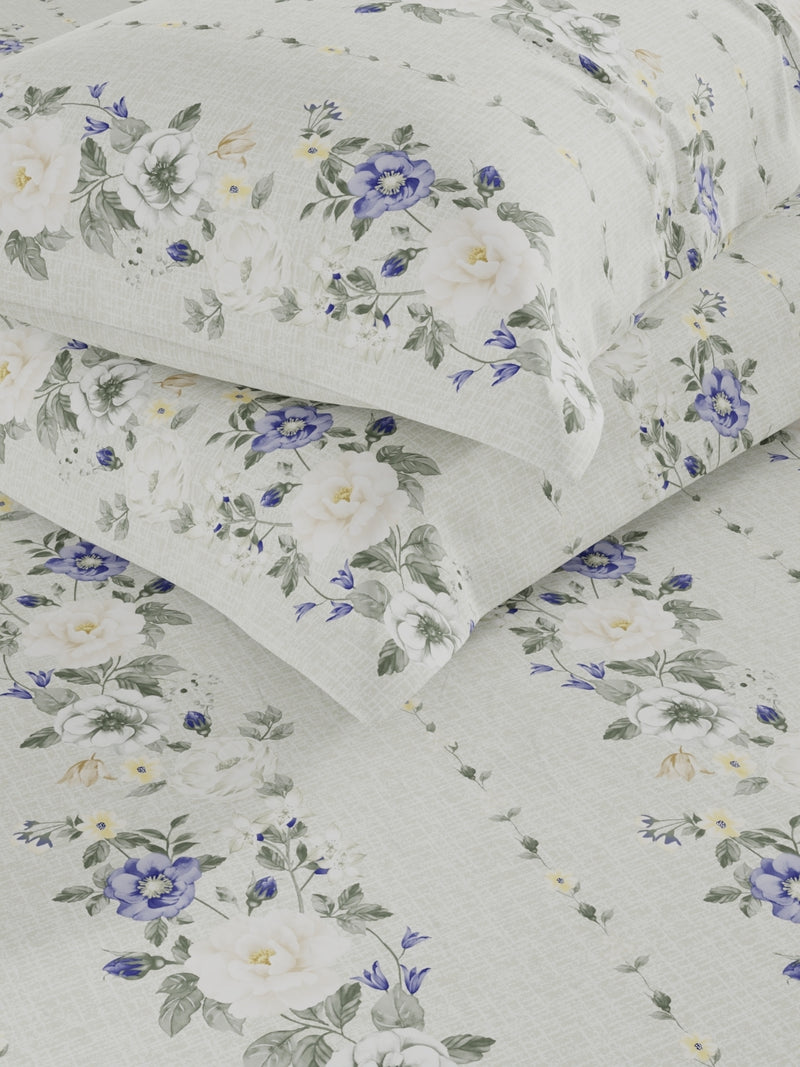 Extra Smooth Micro Double Bedsheet With 2 Pillow Covers <small> (floral-sage)</small>