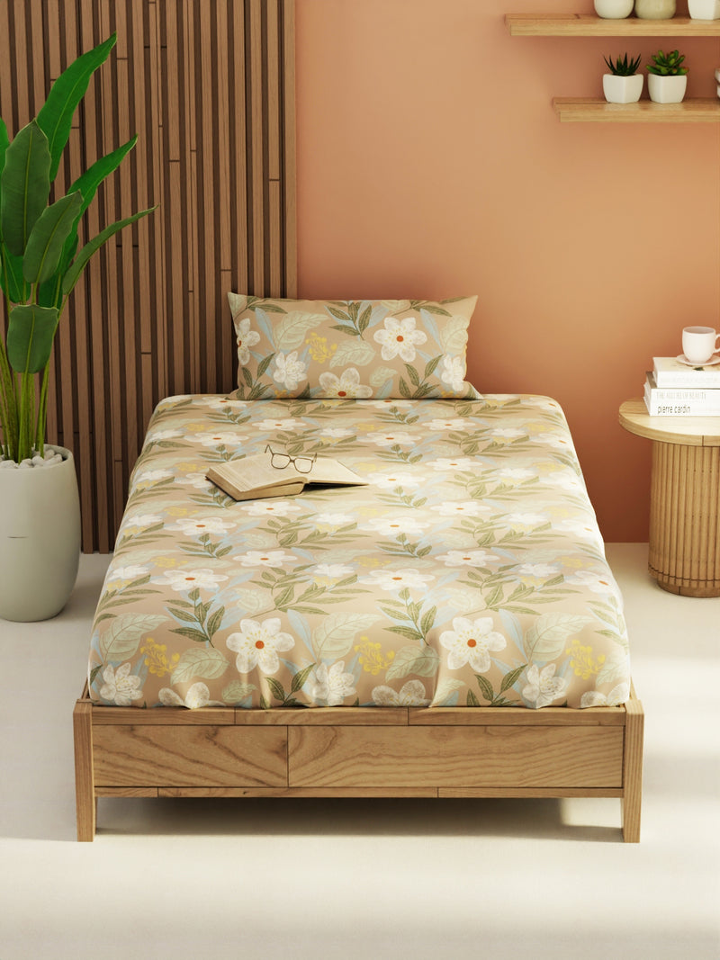 Extra Smooth Micro Single Bedsheet With 1 Pillow Cover <small> (floral-sage)</small>