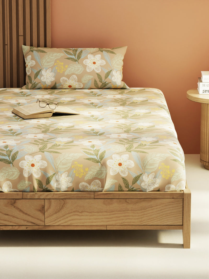 Extra Smooth Micro Single Bedsheet With 1 Pillow Cover <small> (floral-sage)</small>