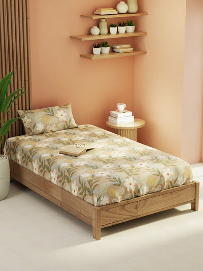 Extra Smooth Micro Single Bedsheet With 1 Pillow Cover <small> (floral-sage)</small>