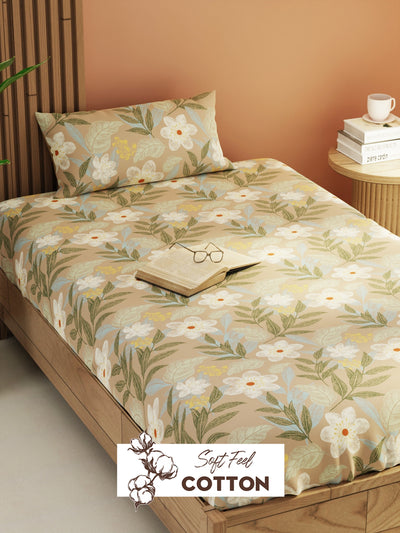 Extra Smooth Micro Single Bedsheet With 1 Pillow Cover <small> (floral-sage)</small>