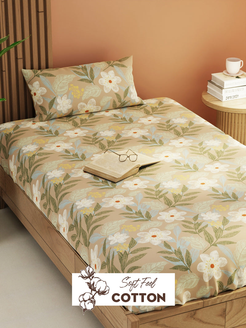 Extra Smooth Micro Single Bedsheet With 1 Pillow Cover <small> (floral-sage)</small>
