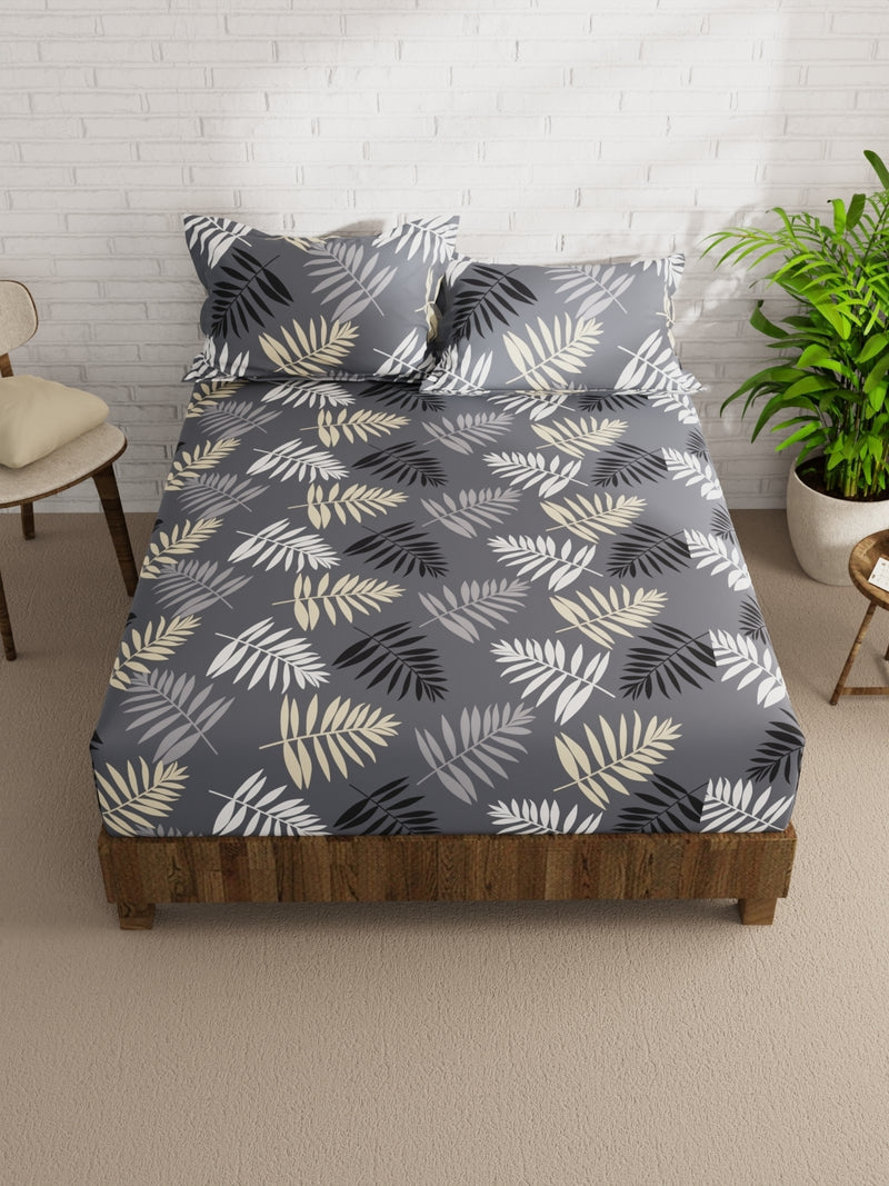 Extra Smooth Micro Double Bedsheet With 2 Pillow Covers <small> (floral-grey)</small>