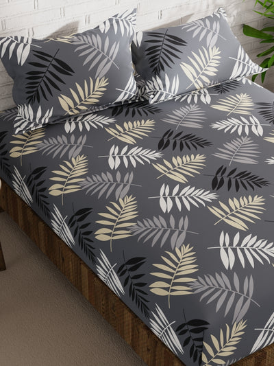 Extra Smooth Micro Double Bedsheet With 2 Pillow Covers <small> (floral-grey)</small>