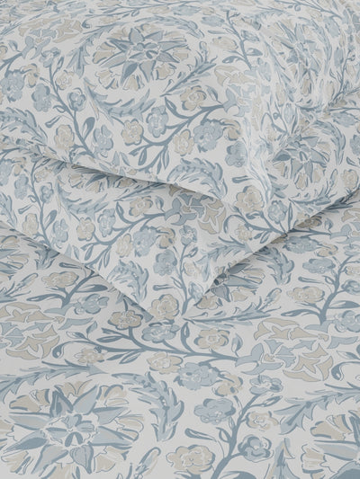 Soft 100% Natural Cotton, King Size Double Bedsheet With 2 Pillow Covers <small> (floral-blue/beige)</small>