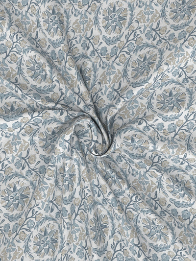 Soft 100% Natural Cotton, King Size Double Bedsheet With 2 Pillow Covers <small> (floral-blue/beige)</small>