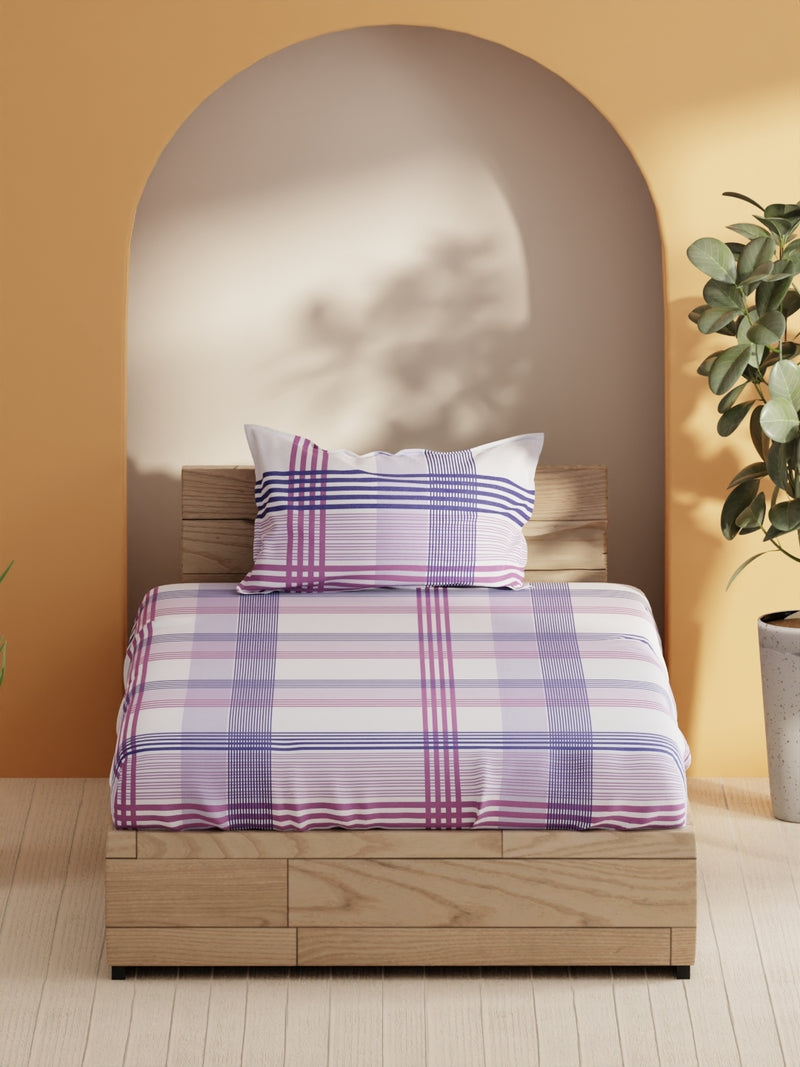 Soft 100% Natural Cotton Single Bedsheet With 1 Pillow Cover <small> (stripe-purple/blue)</small>