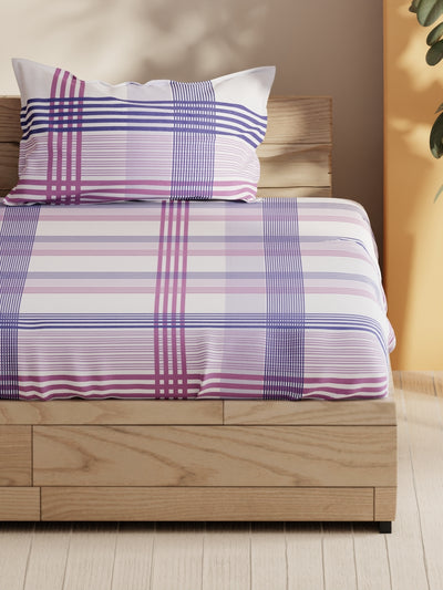 Soft 100% Natural Cotton Single Bedsheet With 1 Pillow Cover <small> (stripe-purple/blue)</small>