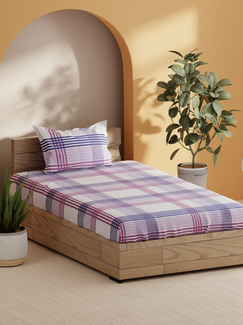 Soft 100% Natural Cotton Single Bedsheet With 1 Pillow Cover <small> (stripe-purple/blue)</small>