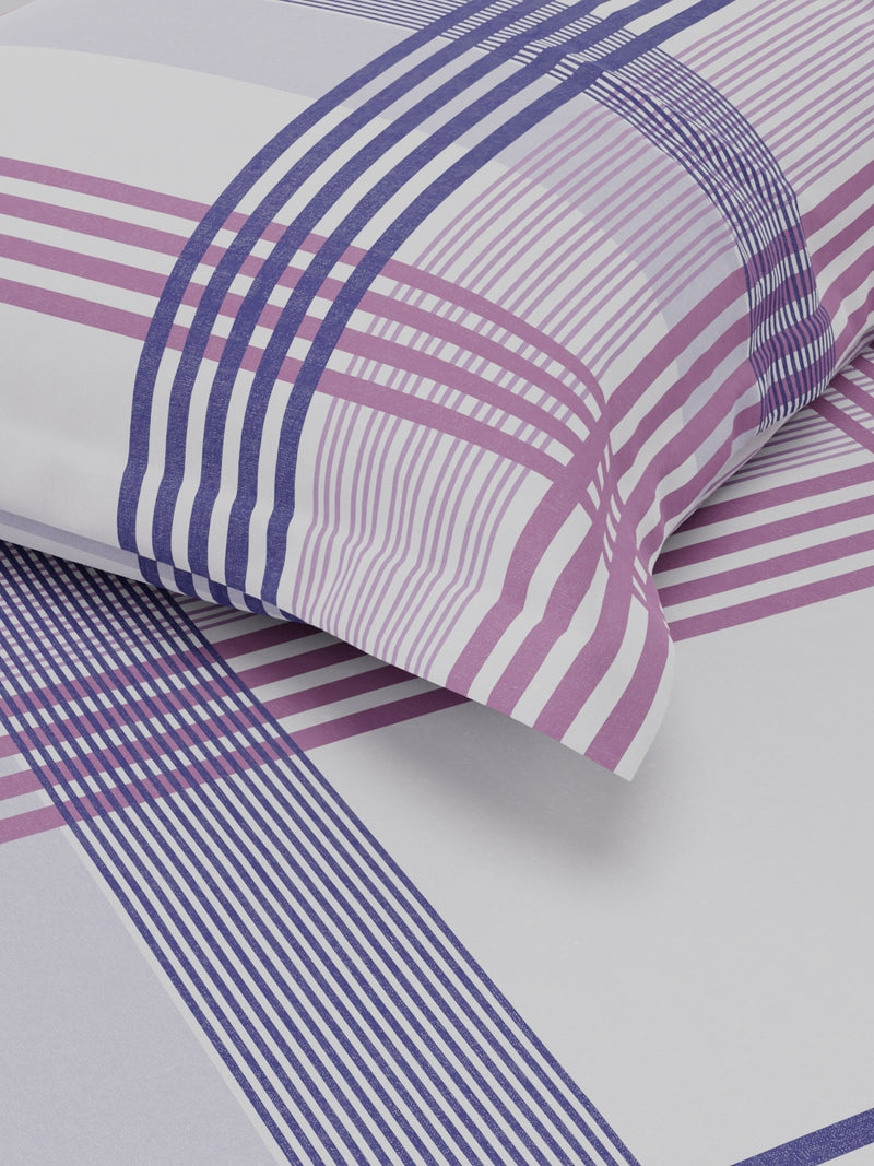 Soft 100% Natural Cotton Single Bedsheet With 1 Pillow Cover <small> (stripe-purple/blue)</small>