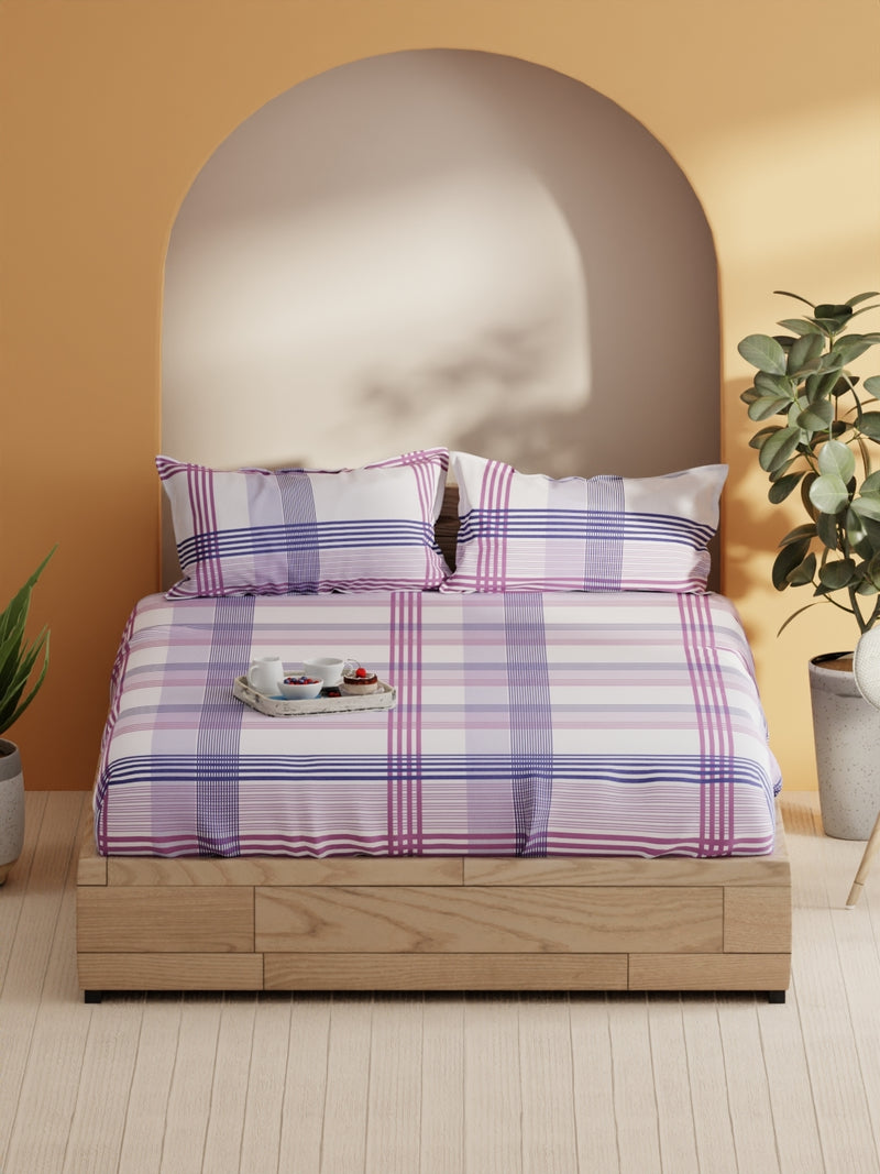 Soft 100% Natural Cotton Double Bedsheet With 2 Pillow Covers <small> (stripe-purple/blue)</small>