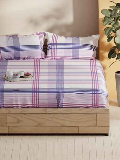 Soft 100% Natural Cotton Double Bedsheet With 2 Pillow Covers <small> (stripe-purple/blue)</small>
