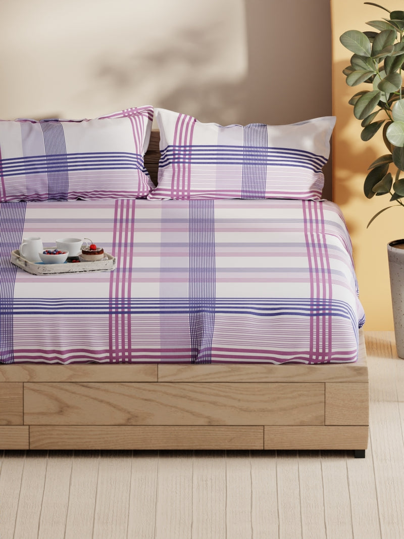 Soft 100% Natural Cotton Double Bedsheet With 2 Pillow Covers <small> (stripe-purple/blue)</small>