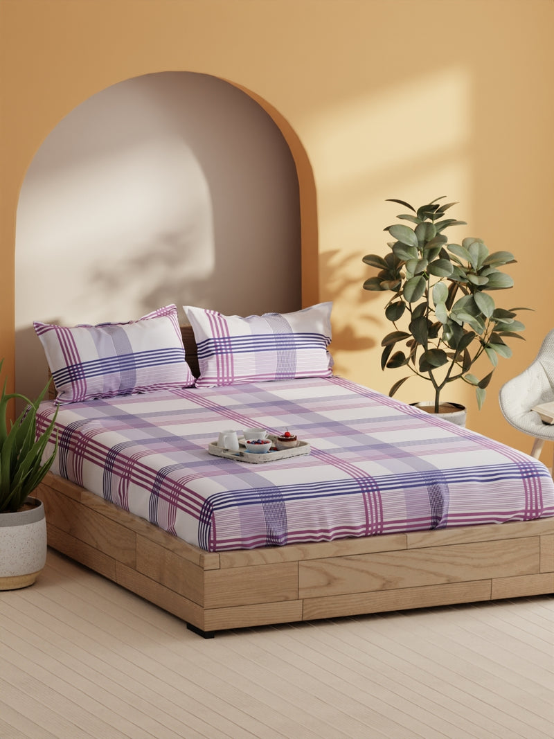 Soft 100% Natural Cotton Double Bedsheet With 2 Pillow Covers <small> (stripe-purple/blue)</small>