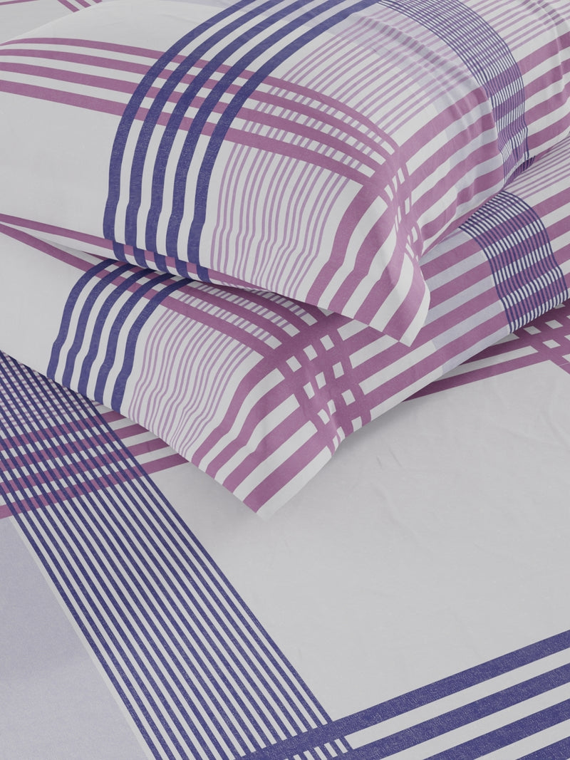 Soft 100% Natural Cotton Double Bedsheet With 2 Pillow Covers <small> (stripe-purple/blue)</small>