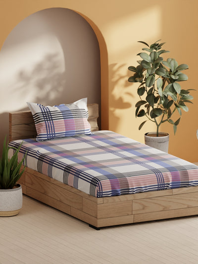 Soft 100% Natural Cotton Single Bedsheet With 1 Pillow Cover <small> (stripe-red/navy)</small>