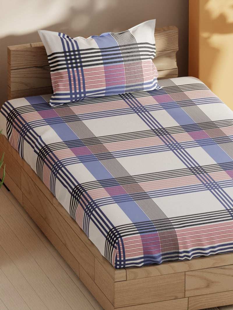 Soft 100% Natural Cotton Single Bedsheet With 1 Pillow Cover <small> (stripe-red/navy)</small>