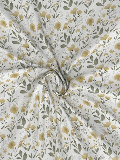 Soft 100% Natural Cotton, King Size Double Bedsheet With 2 Pillow Covers <small> (floral-yellow/sage)</small>